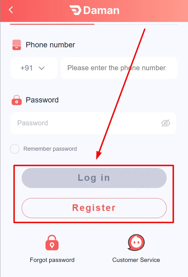 Login screen showing input fields for account access